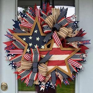 Patriotic Wreath 4th of July Wreath,  American Flag Summer Wreaths for Front Door Red White Blue Decorations Memorial Day Independence Day Decor for Wall, Home, Indoor, Outdoor, A