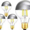 Half Chrome Light Bulb Dimmable 6W Anti Glare LED Light Bulbs 60 Watt E26 Silver Dipped Bulb 4000K Daylight G25 Globe Shape Decorative LED Bulbs G80 Bulbs for Bathroom,Vanity,Mirror,4 Pack