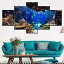Coral Reef and Fish Paintings Underwater World Wall Art Undersea Pictures Home Decorations for Living Room Aquarium Artwork Gallery-Wrapped 5 Panel Prints on Canvas Framed Ready to Hang(60''W x 32''H)