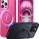 CASEKOO Ultra-Magnetic Stand for iPhone 16 Pro Case [Military Drop Protection] [Compatible with MagSafe] Shockproof Translucent Matte Slim Ring Holder Case for iPhone 16 Pro 6.3", Hot Pink