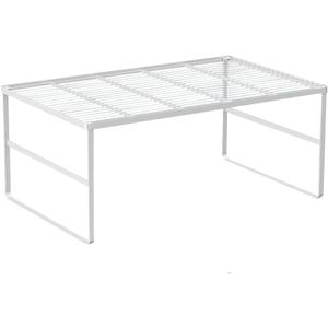 Kitchen Cabinet Storage Shelf Stackable Wire Spice Rack Organizer Heavy Duty Space Saver for Bathroom Bedroom Closet Laundry Room Office Countertop - White, Pack 1