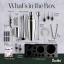 Barillio Silver Bartender Kit - Stainless-Steel Cocktail Shaker Set w/Black Bamboo Stand - Mixology Bar Tools w/Drink Shaker, Mixer & Muddler for Cocktails - Home Bar Accessories - 23-Pc Bar Set