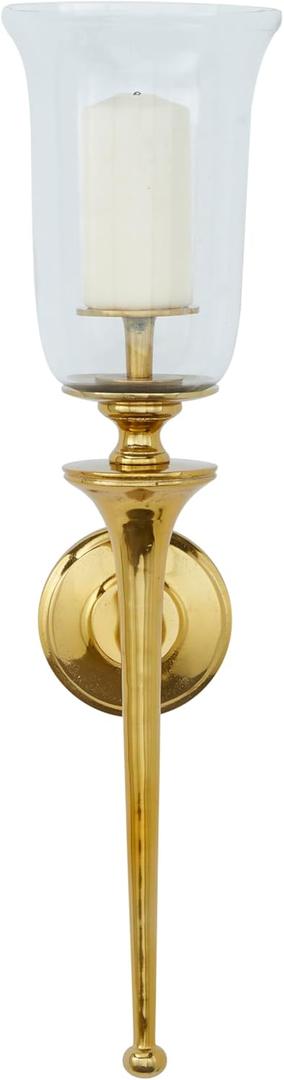 Deco 79 Aluminum Metal Single Candle Wall Sconce with Glass Holder, 8" x 8" x 30", Gold (Large)
