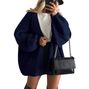 PRETTYGARDEN Womens Oversized Cardigan Sweaters 2026 Fall Long Lantern Sleeve Knit Open Front Lightweight Sweater (Small, Navy)