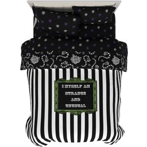 Franco Collectibles Beetlejuice Halloween Striped Bedding 5 Piece Super Soft Reversible Comforter and Sheet Set, Queen, (Officially Licensed Product)