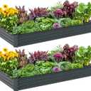 2PCS 8x4x1FT Galvanized Raised Garden Bed, Galvanized Planter Raised Garden Boxes Outdoor, Large Metal Raised Garden Beds for Vegetables-Grey