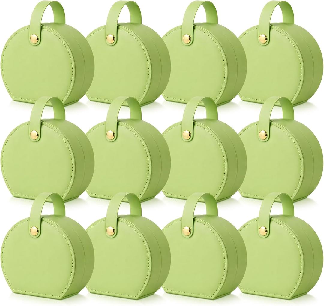 Weysat 12 Pack Travel Jewelry Case Bridesmaid Gifts Box Bulk Small Leather Earring Organizer for Women Teacher Proposal Return Gift (Grass Green)