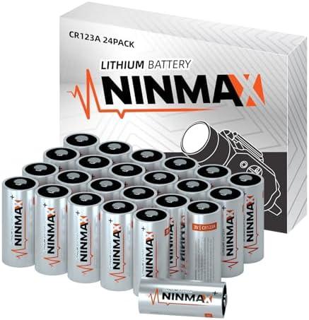 NINMAX® CR123A 3V Lithium Battery 24 Pack, No.1 1700mAh 3 Volt High Power 123A Lithium Batteries for High-Intensity Flashlights, Home Safety and Security, and More