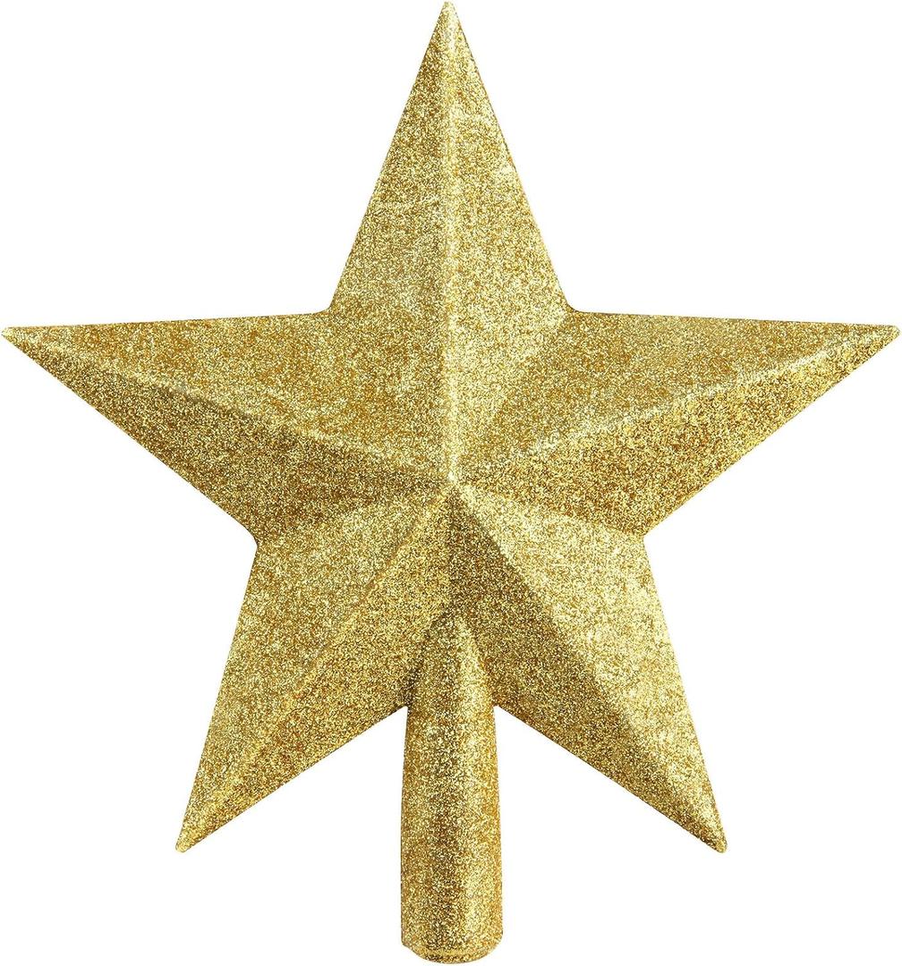 8 Inch Glitter Christmas Star Tree Topper, Christmas Tree Decorations for Holiday Ornament/Home Decor, Shatterproof Treetop Star for Indoor/Outdoor, Party, Christmas Tree, Ideal Xmas Gift -Gold