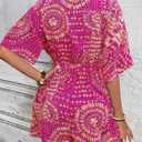 Women's V-Neck Wrap Around Cinched Waist Floral Print Jumpsuit, Suitable For Beach Vacation (Pink, S)