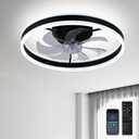 Low Profile Ceiling Fans with Lights and Remote,20" Flush Mount Fandelier Dimmable LED Fan Light Black Bladeless Ceiling Fans with Lights for Bedroom, Kids Room and Living Room (1005-50-Black)
