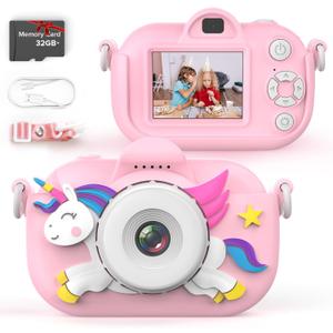 Kids Camera for Girls, 3-12 Year Old Girl Toys Christmas Birthday Gifts, 32MP HD Dual Lens Toddler Camera for Kids, 1080P Video Kids Digital Camera, Kid Camera Toys with 32GB TF Card (Pink)