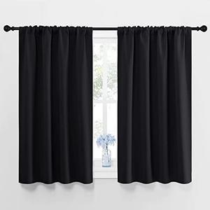 NICETOWN Black Out Short Curtain Panels for Kitchen - Energy Smart Decoration Thermal Insulating Blackout Drapes/Draperies for Bathroom Small Window (2 Panels,42 in x 45 in (W x L)