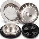 4 Pcs Brushed Silver Kitchen Sink Accessories Garbage Disposal Splash Guards 3.4'' Sink Drain Strainer and Stopper Stainless Steel Garbage Disposal Plug for Kitchen Drain Strainer