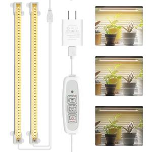Mosthink LED Plant Grow Light Strips Full Spectrum for Indoor Plants with Auto ON/Off Timer, 48 LEDs / 4 Dimmable Levels, Sunlike Grow Lamp for Hydroponics Succulent, 2 Pack (White)