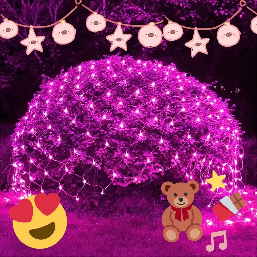 JMEXSUSS 200 LED Pink Net Lights Outdoor Mesh Lights, 8 Modes 9.8ft x 6.6ft Net Light for Bushes Plug in, Waterproof Bush Light for Wedding Ceiling Christmas (Pink)