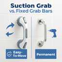 2 Pack Grab Bars for Bathtubs and Showers - 12 Inch Suction Grab Bars for Shower, Removable Handrails, Shower Handles for Elderly Suction and Seniors Safety Grip No Drilling Waterproof, Grey
