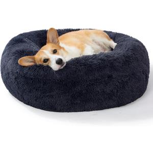 SAVFOX Calming Dog Bed, Anti Anxiety Dog Bed, Plush Donut Dog Bed for Small Dogs, Medium, Large & X-Large, Soft Fuzzy Comfy Dog Bed in Faux Fur, Cuddler Pet Bed, Washable, Multiple Sizes S-XL (Dark grey)