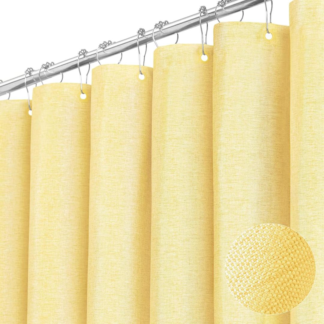 BTTN Yellow Fabric Shower Curtain - Linen Textured Weighted Cloth Shower Curtain Set with 12 Plastic Hooks, Machine Washable, Modern Hotel Luxury, Decorative Neutral Bath Curtains for Bathroom, 72x72