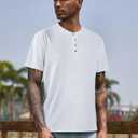 Derminpro Men's Casual Short Sleeve Slim Fit Cotton Retro Henley Shirts (White, M)
