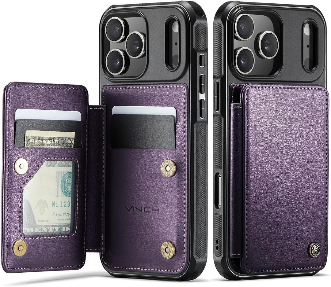 Vinich for iPhone 17 Pro Wallet Case with Card Holder, RFID Blocking Credit Slots Kickstand Shockproof Phone Cover Fit for iPhone 17 Pro 6.3" Purple