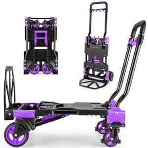 Folding Hand Truck Dolly, 330lb Convertible 4 to 2 Wheel Moving Cart,Purple | Dolly Cart with Retractable, Aluminum Alloy & Cast Iron Build, Nylon Wheels,Compact Fold,for Moving,Office,Delivery,Outdoor