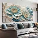 QSQ Canvas Art Wall Decor Prints Painting Blue White Flowers Wall Art For Living Room Print Picture Modern Painting Picture For Bedroom Office Home Aesthetic Wall Decor Artwork 24" X 48"