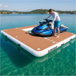 GIRISHIP Inflatable Jet Ski Dock, Heavy Duty Floating PWC Docking Station with Non-Slip EVA Pad, Portable Marine Platform or Boat Bumpers Fenders for Docking Include Pump (8.5 * 8FT U)