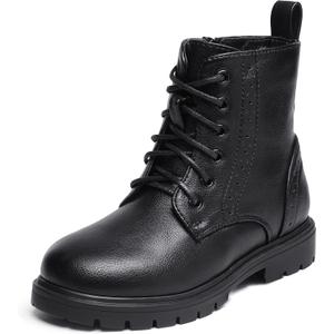 DREAM PAIRS Boys Girls Side Zipper Combat Ankle Boots(Toddler/Little Kid (4 Big Kid, Black/Pu)