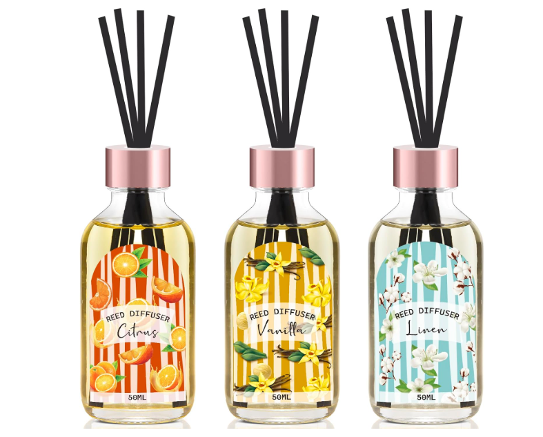 Reed Diffuser Set of 3 Pack, Linen Vanilla Citrus Scented Oil Diffuser with 15 Sticks, Reed Diffusers for Home, Bathroom Air Freshener, 1.7 Fl.oz Each, Total 5.1 Oz