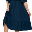 Ficerd Women's Plus Size Flowy Maxi Dress, Boho Bell Short Sleeves Square Neck Pleated Ruffle Layered A Line Party Long Dress 3X-Large