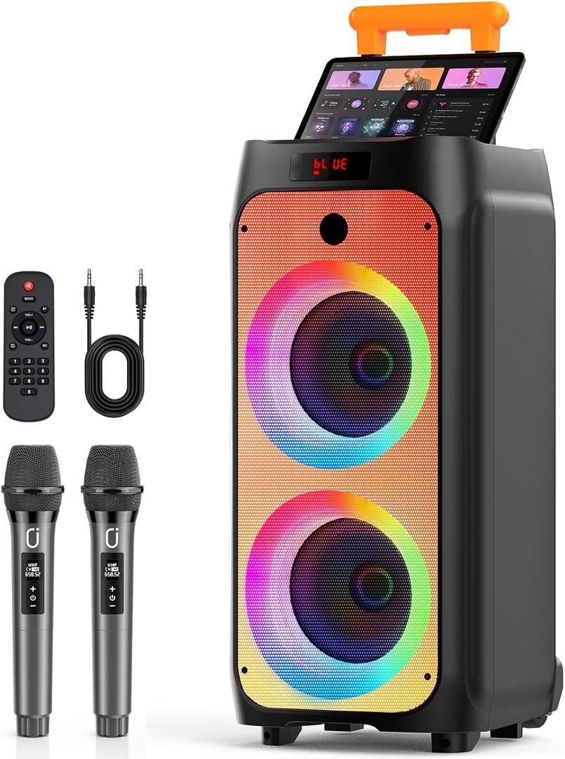 HWWR Karaoke Machine for Adults, Big Party Speaker with 500W Peak Power, Wireless PA System with Dual 8" Subwoofers, Disco Lights & 2 Microphones for Home Party Outdoor, Support USB/AUX/REC/TWS
