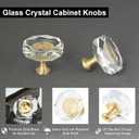 QOGRISUN 10-Pack Brass Crystal Cabinet Knobs,Glass Crystal Gold Drawer Knobs,1-1/4-Inch Polygon,Decorative Dresser Pulls, Modern Cabinet Hardware