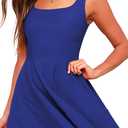FANCYINN Women's Short V-Back Dress U-Neck Inslace Hem Wide Straps Tank Mini Skater Cocktail Dresses M