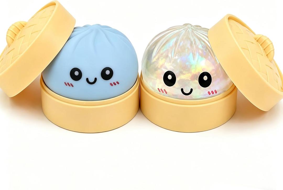 2 PCS Colorful Dumpling Squishies with Box,New Mystery Squishys Dumplings Stress Relief Balls Fidget Sensory Toy,Bao Bun with Food Steamer Stretchy Desk Squeeze Toys