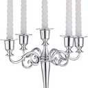 Sziqiqi Candelabra Candlestick Holder for Taper Candles for Wedding Event Candle Centerpiece Home Holiday Decoration, Zinc Alloy 5-stem 10.6in, Silver Finish