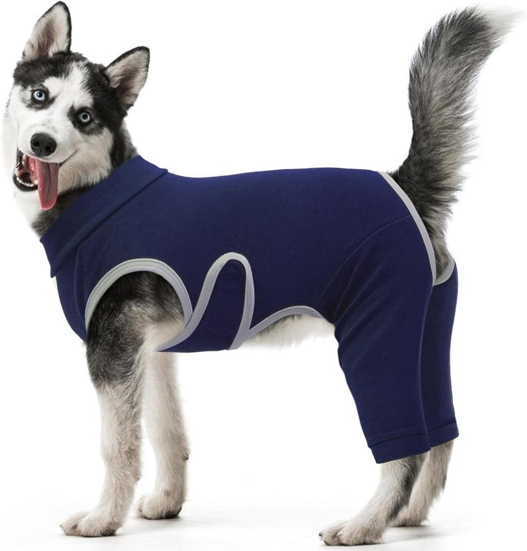 Kuoser Dog Surgery Recovery Suit, Professional Dog Surgical Suit for Back Legs, Soft Dogs Recovery Sleeve to Prevent Licking Biting Wounds, Dogs Onesie After Surgery Elbow Protector, Blue 2XL (2X-Large (Back: 21.25"; Chest: 33.07"))