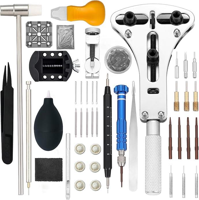 Watch Repair Kit with Watch Battery Replacement Tools, Watch Link Removal Kit, Dust Blower Airbags, Non-Slip Back Remover and Screwdriver for Professional Watch Repair