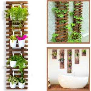 ShopLaLa Wall Planter for Climbing Plants Outdoor - Wooden Hanging Living Vertical Garden Outdoor Indoor Plant Stand Large Tall Long Ladder Vinyl Plant Hanger for Hanging Flower Pots 59" (150cm)