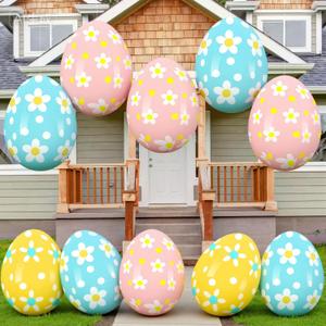 Leyndo 12 Pack 18 Inch Easters Inflatable Eggs Easter Large Blow up Inflatable Jumbo Plastic Eggs Outdoor Decor Colorful Ornaments for Yard Garden Lawn Spring Party Supplies
