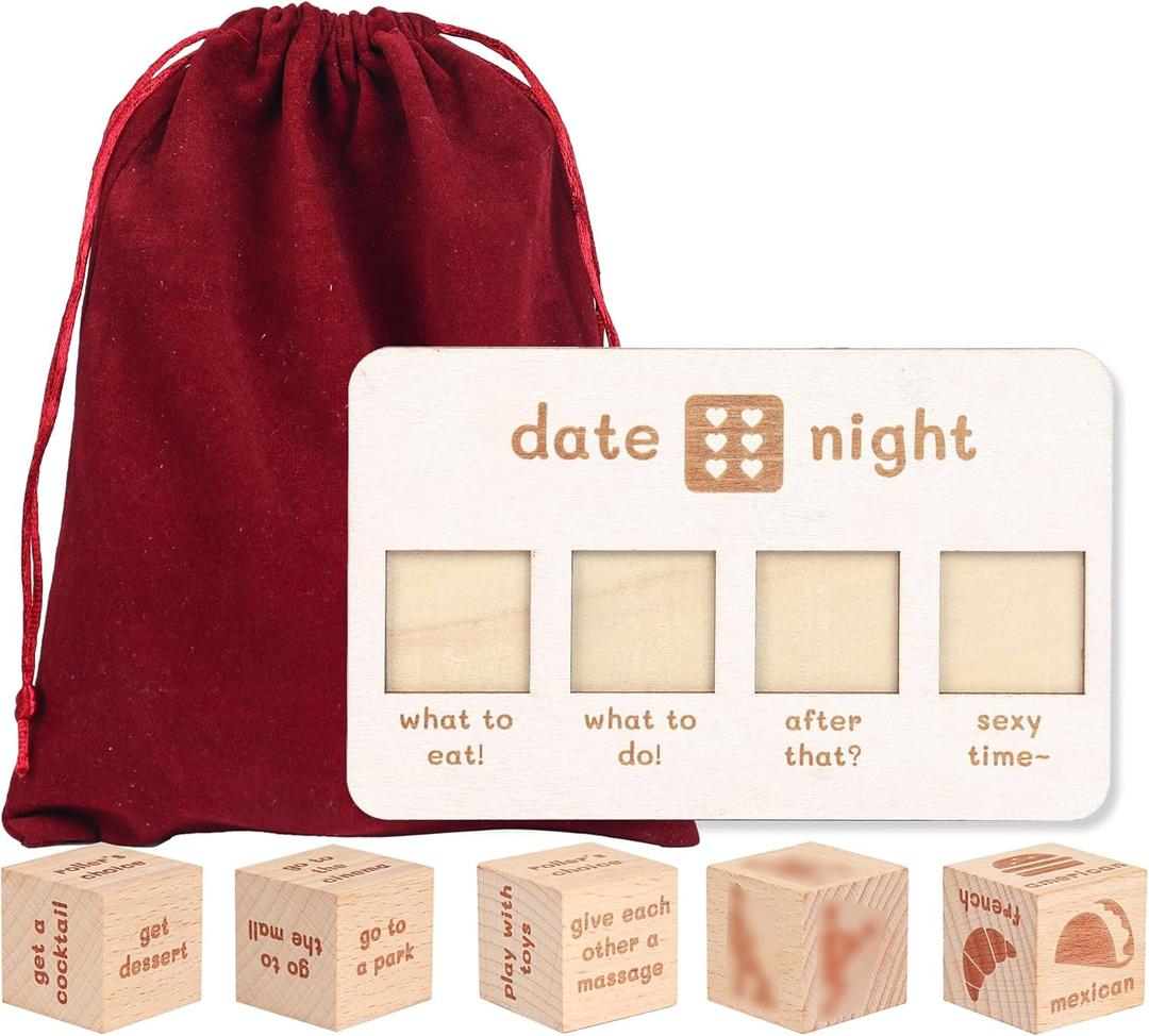 Date Night Dice Ideas: Decision Making for Couples, Romantic Wooden Deluxe Gifts for Him Her Boyfriend Girlfriend Wife Husband. Perfect for Anniversary Bridal Shower Valentine's Day Birthday Wedding