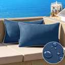 MIULEE Pack of 2 Outdoor Waterproof Pillow Covers Decorative Lumbar Throw Pillows Solid Color Farmhouse Couch Cushion Covers for Patio Tent Bed Sofa Living Room 12x20 Inch Navy Blue