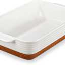 MALACASA Baking Dish 4.8 Qt Ceramic Casserole & Lasagna Pan, 9x13 Inch Deep Rectangular Oven Safe Dish with Handles for Baking, Roasting, Serving (Khaki & White) - Series Tara (Extra Large)