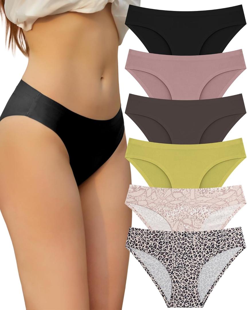 FINETOO 6 Pack Womens Seamless Hipster Underwear No Show Panties Invisibles Briefs Soft Stretch Bikini Underwears XS (Color 1)