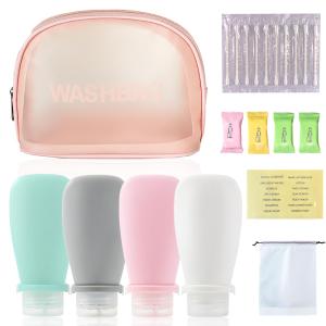 2 x 21 Pack Travel Bottles for Toiletries TSA Approved 3oz Silicone Travel Size Containers Leak Proof Refillable Squeezable Travel Essentials for Shampoo Conditioner Lotion with Pink Toiletry Bag