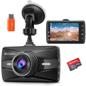 Dash Cam Front with 32G SD Card, BOOGIIO 1080P FHD Car Driving Recorder 3'' IPS Screen 170°Wide Angle Dashboard Camera Aluminum Alloy Case, WDR GSensor Parking Monitor Loop Recording Motion Detection