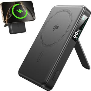 ESR for MagSafe Power Bank, Kickstand 10,000mAh MagSafe Portable Charger,15W Fast Battery Pack with LED Display, 27W USB-C MagSlim Charger with Cable for iPhone 17/16/15/14/13/12,Black