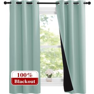 NICETOWN Aqua Blue 100% Blackout Lined Curtains, 2 Thick Layers Narrow Wide Window Treatment Panels Thermal Insulated Drapes for Kitchen Small Window (1 Pair, 37" Width x 63" Length Each Panel)