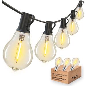 DAMAING Outdoor string lights 75FT Waterproof patio string lights with 38 Shatterproof Dimmable A39 LED Bulbs, 2FT bulbs apart Connectable Outdoor Lighting for Backyard Garden Bistro and Balcony 2200K (Black)