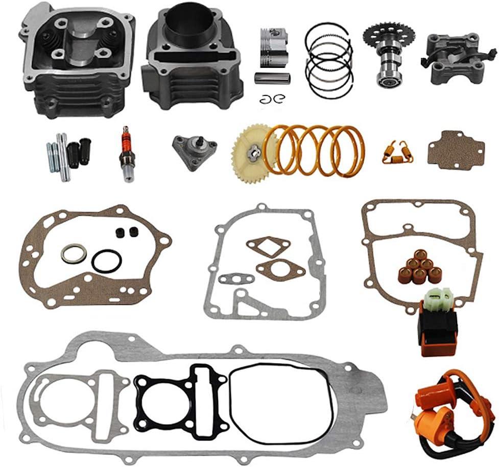 GY6 Cylinder Rebuild Kits Trkimal Upgrade 50mm Big Bore Kit Cylinder head assemble 69mm valve sets for 49CC 50CC 139QMB Moped Scooter Engine, Racing Performance CDI Ignition Coil Spark Plug Clutch etc (69mm valve length)